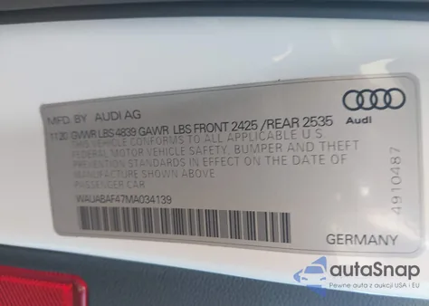 2021 Audi A4 Premium 40 Tfsi Quattro S Tronic z USA, uszkodzony, nr VIN WAUABAF47MA034139